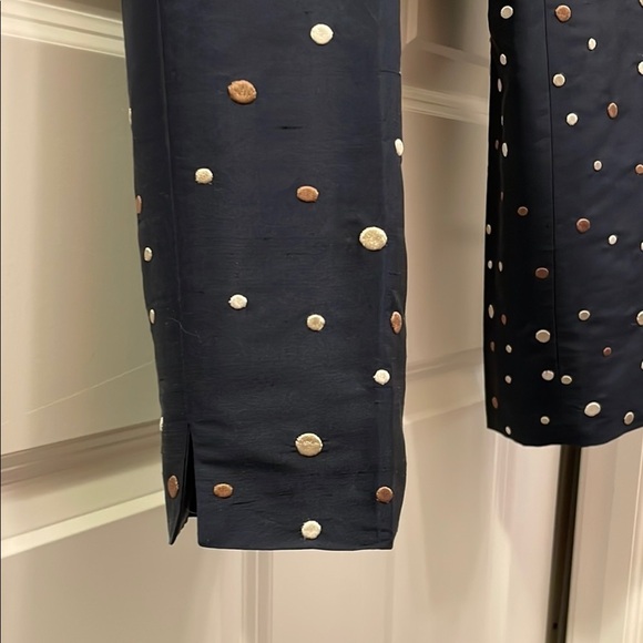 Talbots Pure Silk Polka Dot Ankle Pants Navy Gold & Silver EUC Dressy Evening - Picture 3 of 16